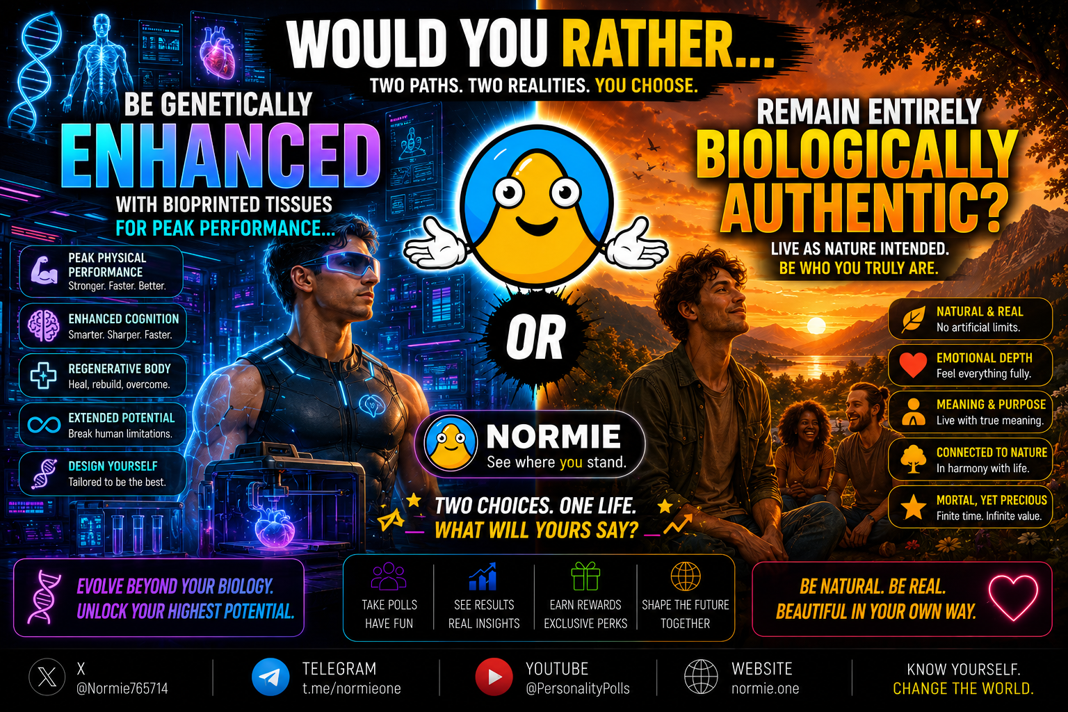 Would You Rather… Be Genetically Enhanced with Bioprinted Tissues for Peak Performance… OR Remain Entirely Biologically Authentic?
